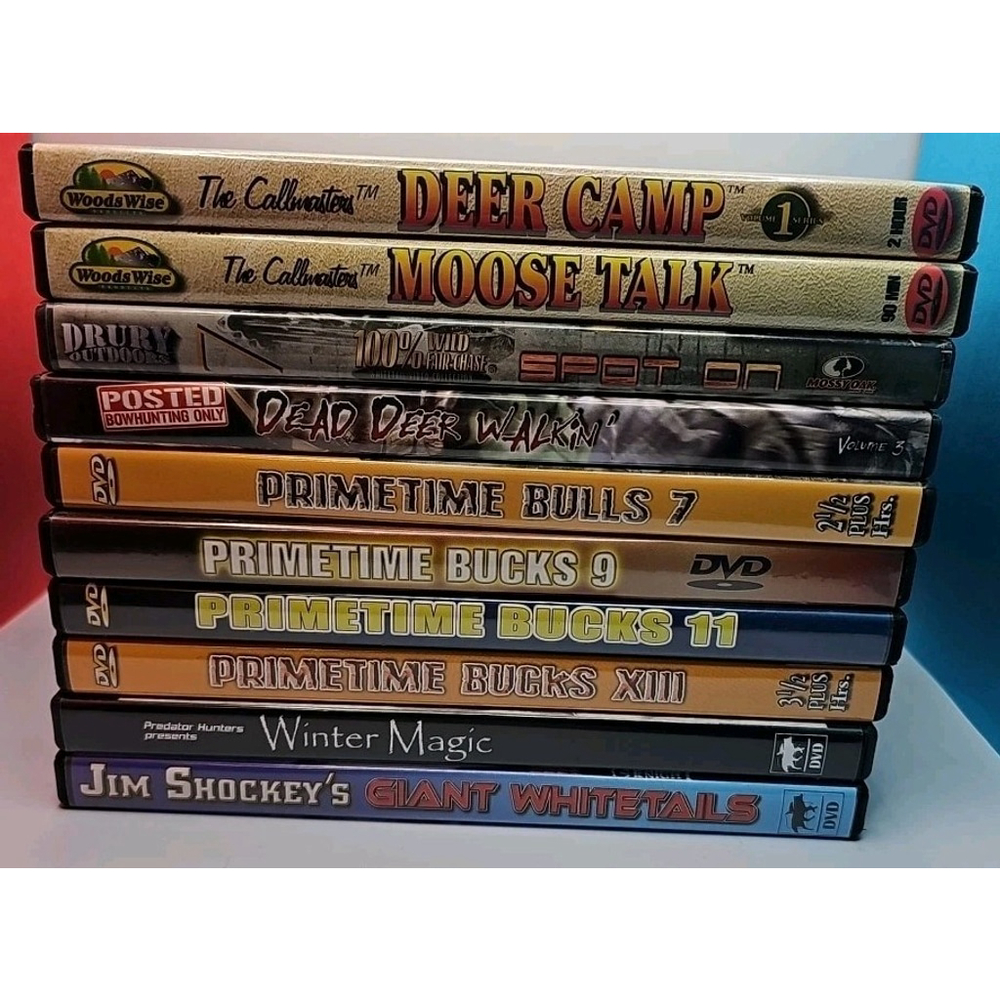 Lot Of 10 Hunting DVD's Callmasters Drury Shockey's Primetime Bulls Bucks Deer..